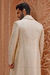 Shop_Vanshik_Blue Sherwani Raw Silk Embroidered Aari Floral Set _at_Aza_Fashions