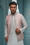 Vanshik_Pink Bundi Raw , Kurta And Churidar Crepe Zardozi Work & Set _Online_at_Aza_Fashions
