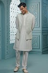 Buy_Vanshik_Green Bundi Chanderi Kurta And Churidar Crepe Silk Mirror & Set _at_Aza_Fashions