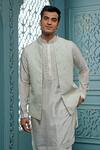 Vanshik_Green Bundi Chanderi Kurta And Churidar Crepe Silk Mirror & Set _Online_at_Aza_Fashions