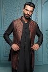 Vanshik_Black Bundi Pashmina Woven Floral And Kurta Set _Online_at_Aza_Fashions