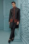 Buy_Vanshik_Black Bundi Raw , Kurta And Churidar Crepe Aari Work & Set _at_Aza_Fashions