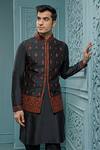 Vanshik_Black Bundi Raw , Kurta And Churidar Crepe Aari Work & Set _Online_at_Aza_Fashions