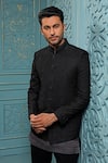 Shop_Vanshik_Black Jodhpuri Silk Embroidered Geometric And Kurta Set _at_Aza_Fashions