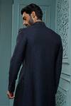 Shop_Vanshik_Blue Sherwani , Trouser Blend Geometric Embroidered Set _at_Aza_Fashions
