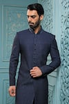 Vanshik_Blue Sherwani , Trouser Blend Geometric Embroidered Set _Online_at_Aza_Fashions