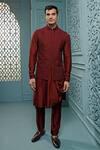 Buy_Vanshik_Wine Bundi , Kurta And Trouser Blend Geometric Embroidered & Set _at_Aza_Fashions