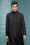 Vanshik_Black Bundi Silk Embroidered Floral And Kurta Set _Online_at_Aza_Fashions