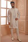 Buy_Vanshik_Cream Bundi , Kurta And Churidar Crepe Floral Embroidered & Set _at_Aza_Fashions
