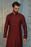 Vanshik_Wine Kurta Silk Embroidered Floral Set _Online_at_Aza_Fashions