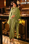 Buy_Pasha India_Green Polycrepe Printed Floral Saree Gown Round Seafoam Dress With Cape _at_Aza_Fashions