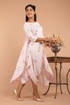 Buy_Pasha India_Pink Polycrepe Floral Boat Neck Printed Dhoti Jumpsuit With Cape _at_Aza_Fashions