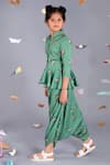 Shop_Pasha India_Green Polycrepe Printed Floral Peplum Dhoti Jumpsuit _at_Aza_Fashions