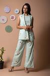 Buy Pasha India Green Polycrepe Printed Floral Notched Lapel Collar Lily Jacket And Pant Set at Aza Fashions Buy_Pasha India_Green Polycrepe Printed Floral Notched Lapel Collar Lily Jacket And Pant Set_at_Aza_Fashions