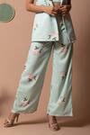 Shop Pasha India Green Polycrepe Printed Floral Notched Lapel Collar Lily Jacket And Pant Set at Aza Fashions Shop_Pasha India_Green Polycrepe Printed Floral Notched Lapel Collar Lily Jacket And Pant Set_at_Aza_Fashions