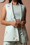 Pasha India Green Polycrepe Printed Floral Notched Lapel Collar Lily Jacket And Pant Set Online at Aza Fashions Pasha India_Green Polycrepe Printed Floral Notched Lapel Collar Lily Jacket And Pant Set_Online_at_Aza_Fashions