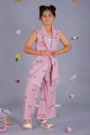 Buy_Pasha India_Pink Polycrepe Printed Floral Sleeveless Jacket And Pant Set _at_Aza_Fashions