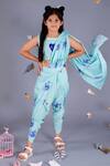 Shop_Pasha India_Blue Polycrepe Printed Floral Dhoti Saree With Blouse _at_Aza_Fashions