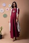 Buy_Pasha India_Red Polycrepe Floral Round Flared Gown With Cape Set _at_Aza_Fashions