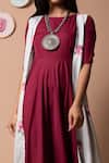 Shop_Pasha India_Red Polycrepe Floral Round Flared Gown With Cape Set _at_Aza_Fashions