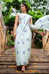 Buy_Pasha India_Blue Polycrepe Floral Forget Me Not Pre-draped Saree With Blouse _at_Aza_Fashions