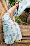 Shop_Pasha India_Blue Polycrepe Floral Forget Me Not Pre-draped Saree With Blouse _at_Aza_Fashions