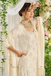 Shop_Nidhika Shekhar_Ivory Kurtaand Lehenga Crepe Dupatta Crinkle Silk Lining Sharde Set _Online_at_Aza_Fashions