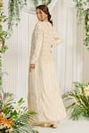 Nidhika Shekhar_Ivory Foil Georgette Embroidery Pearl Blouse Scoop Subh Bela Cape Saree Set _Online_at_Aza_Fashions