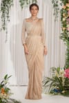 Buy_Nidhika Shekhar_Gold Saree Lycra Blouse Net Lining Shantoon Embroidery Ujjwal Set _at_Aza_Fashions