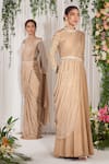 Nidhika Shekhar_Gold Saree Lycra Blouse Net Lining Shantoon Embroidery Ujjwal Set _Online_at_Aza_Fashions