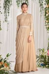 Buy_Nidhika Shekhar_Gold Lycra Crepe Lining Shantoon Embroidery Pearl Ujwal Anarkali _at_Aza_Fashions