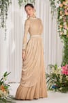 Nidhika Shekhar_Gold Lycra Crepe Lining Shantoon Embroidery Pearl Ujwal Anarkali _Online_at_Aza_Fashions