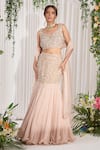 Buy_Nidhika Shekhar_Pink Blousesilk Lehenga Georgette Dupatta Tissue Crinkle Sundarban Set _at_Aza_Fashions