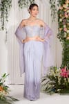 Buy_Nidhika Shekhar_Purple Silk Embroidery Pearl Sweetheart Neck Apsara Draped Skirt Set _at_Aza_Fashions