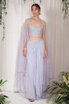 Nidhika Shekhar_Purple Silk Embroidery Pearl Sweetheart Neck Apsara Draped Skirt Set _Online_at_Aza_Fashions