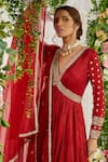 Nidhika Shekhar_Crinkle Silk Laal Karwa Embroidered Anarkali With Dupatta_at_Aza_Fashions