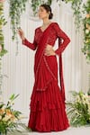 Nidhika Shekhar_Red Georgette Lining Shantoon Embroidery Pearl V Subh Shree Laal Ruffle Saree _Online_at_Aza_Fashions