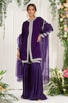 Buy_Nidhika Shekhar_Purple Kurta Velvet Sharara Crinkle Silk Dupatta Organza Makhmali Set _at_Aza_Fashions