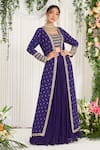 Buy_Nidhika Shekhar_Purple Silk Embroidery Pearl Blouse Square Cape Narangi Tyohaar Lehenga Set _at_Aza_Fashions