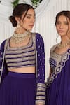 Shop_Nidhika Shekhar_Purple Silk Embroidery Pearl Blouse Square Cape Narangi Tyohaar Lehenga Set _at_Aza_Fashions