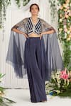 Nidhika Shekhar_Grey Silk Crepe Organza Liningshantoon Embroidery Tyohaar Palazzo Set _Online_at_Aza_Fashions