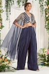 Buy_Nidhika Shekhar_Grey Silk Crepe Organza Liningshantoon Embroidery Tyohaar Palazzo Set _at_Aza_Fashions