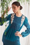 Nidhika Shekhar_Blue Armani Satin Embroidery Pearl Round Morni Kurta And Pant Set _Online_at_Aza_Fashions