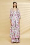Aangan By Parul Grey Modal Viscose Floral Print, Sequin And Cutdana V Neck Cape With Jumpsuit Online at Aza Fashions Aangan By Parul_Grey Modal Viscose Floral Print, Sequin And Cutdana V Neck Cape With Jumpsuit _Online_at_Aza_Fashions