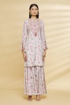 Aangan By Parul Grey Chanderi Viscose Floral Print, Sequin And Thread Round Kurta & Sharara Set Online at Aza Fashions Aangan By Parul_Grey Chanderi Viscose Floral Print, Sequin And Thread Round Kurta & Sharara Set _Online_at_Aza_Fashions