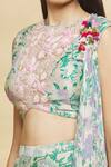 Shop_Aangan by Parul_Grey Chanderi Floral Print Crop Top With Palazzo_Online_at_Aza_Fashions