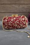 Buy_AMYRA_Maroon Embroidery Elan Capsule Clutch With Sling _at_Aza_Fashions
