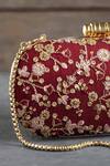 Shop_AMYRA_Maroon Embroidery Elan Capsule Clutch With Sling _at_Aza_Fashions