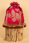 Buy_Aamli_Pink Embroidery Perch Bird Potli _at_Aza_Fashions