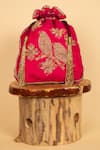 Shop_Aamli_Pink Embroidery Perch Bird Potli _at_Aza_Fashions